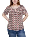 Ny Collection Short Sleeve Top With Hardware In Diamond Feather