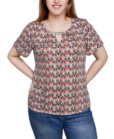 Ny Collection Short Sleeve Top With Hardware In Diamond Feather