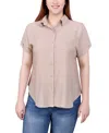 Ny Collection Short Sleeve Woven Front-jersey Back Top In Humus