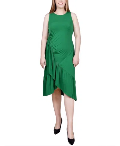 Ny Collection Side-shirred Dress Womens Green Asymmetrical Ruched Fts1388