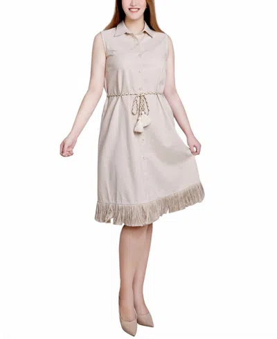 Ny Collection Sleeveless Fringed Dress In Light Tan