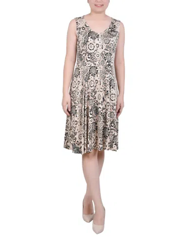 Ny Collection Sleeveless Tank Dress In Sand Puzzleprint