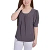 Ny Collection Tunic Top Women's P Charcoal Balloon Short Sleeve Fts91 In Blue