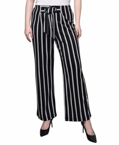Ny Collection Wide Leg Grommet Pants In Black White Stripe