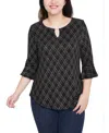 Ny Collection Women's 3/4 Bell Sleeve Pullover Top In Black