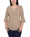 Ny Collection Women's 3/4 Bell Sleeve Pullover Top In Brown
