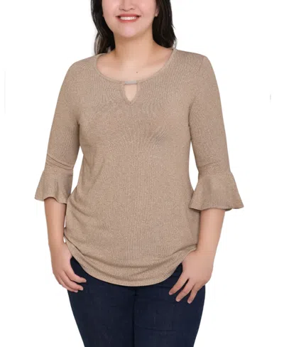 Ny Collection Women's 3/4 Bell Sleeve Pullover Top In Brown