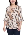Ny Collection Women's 3/4 Bell Sleeve Pullover Top In Brown
