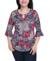 Ny Collection Women's 3/4 Bell Sleeve Pullover Top In Multi