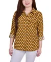 Ny Collection Women's 3/4 Roll Tab Shirt With Pockets In Golden Glow Black Fleur