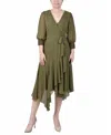 Ny Collection Plus Size 3/4 Sleeve Belted Chiffon Handkerchief Hem Dress In Winter Moss
