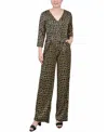 Ny Collection Petite 3/4 Sleeve Printed Belted Jumpsuit In Black Gold Chain Link