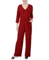 Ny Collection Petite 3/4 Sleeve Belted Wide Leg Jumpsuit In Wine