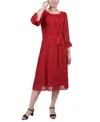 Ny Collection Petite Belted Swiss Dot Dress In Red