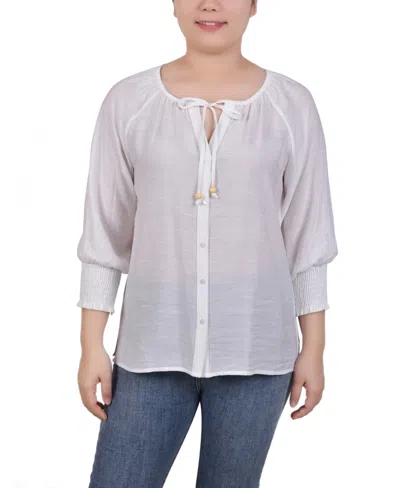 Ny Collection Women's 3/4 Sleeve Button Front Blouse In White