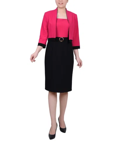 Ny Collection Women's 3/4 Sleeve Colorblocked Dress, 2 Piece Set In Pink