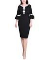 Ny Collection Women's 3/4 Sleeve Contrast Detail Dress In Black