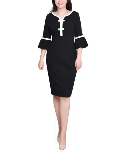 Ny Collection Women's 3/4 Sleeve Contrast Detail Dress In Black