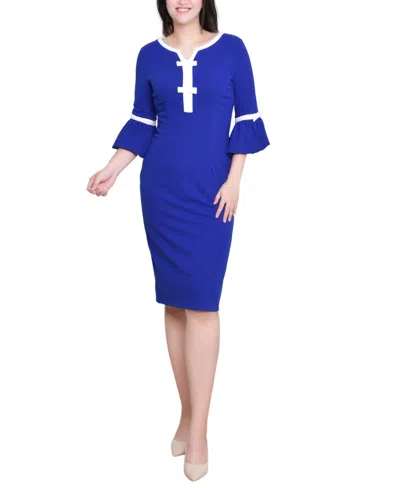 Ny Collection Women's 3/4 Sleeve Contrast Detail Dress In Blue