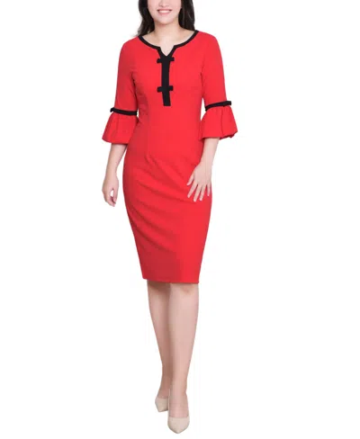 Ny Collection Women's 3/4 Sleeve Contrast Detail Dress In Red