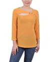 Ny Collection Petites Womens Cut-out Embellished Blouse In Golden Glow