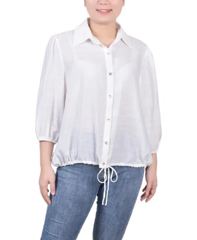 Ny Collection Women's 3/4 Sleeve Drawstring Blouse In White