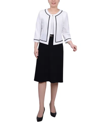 Ny Collection Women's 3/4 Sleeve Dress, 2 Piece Set In Black