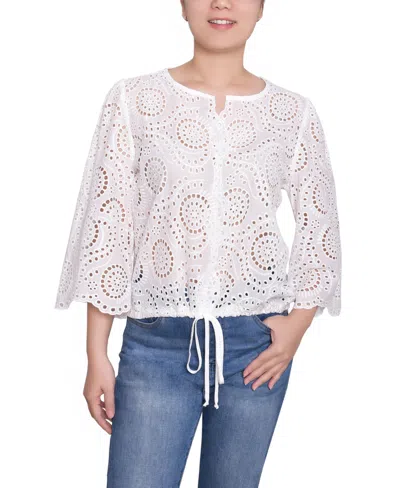 Ny Collection Women's 3/4 Sleeve Eyelet Top In White