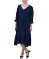 Ny Collection Women's 3/4 Sleeve V-neck Flounced Dress In Blue