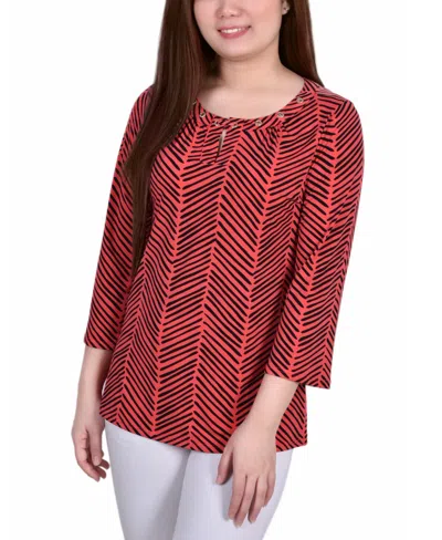 Ny Collection Women's 3/4 Sleeve Grommet Top In Multi