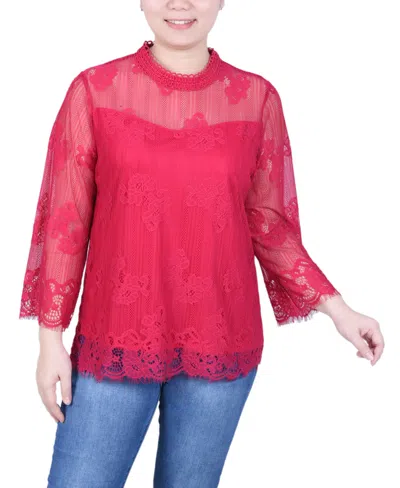 Ny Collection Women's 3/4 Sleeve Lace Blouse In Persian Red