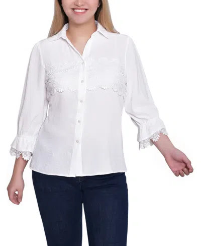 Ny Collection Women's 3/4 Sleeve Lace Top In White