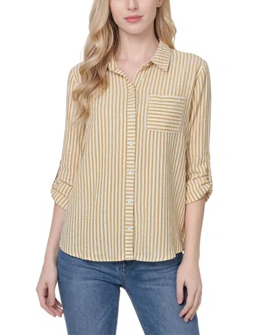 Ny Collection Women's 3/4 Sleeve Roll Tab Top In Multi