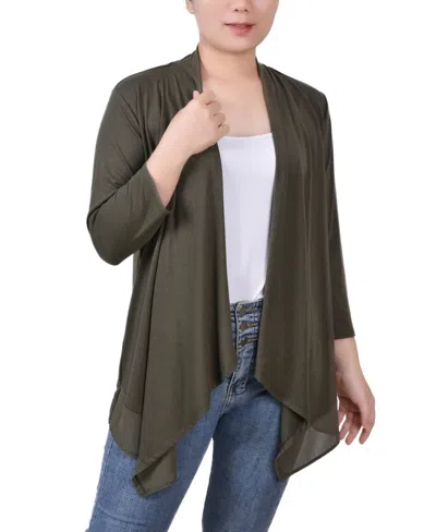 Ny Collection Women's 3/4 Sleeve Sharkbite Hem Cardigan In Grape Leaf
