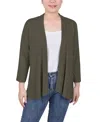 Ny Collection Women's 3/4 Sleeve Solid Cardigan In Grape Leaf