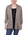 Ny Collection Women's 3/4 Sleeve Two-fer Top In Doeskin Geo