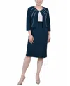 Ny Collection Petite Two Piece Jacket And Dress Set In Blue