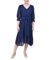 Ny Collection Women's 3/4 Sleeve V-neck Flounced Dress In Blue