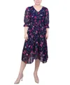Ny Collection Women's 3/4 Sleeve V-neck Flounced Dress In Navy Hibifleur