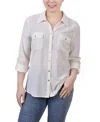 Ny Collection Women's 3/4 Roll Tab Blouse With Pockets In Atlas Ivory
