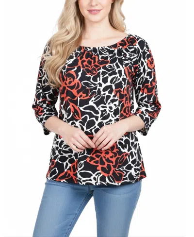Ny Collection Women's 3/4-sleeve Round Neck Top In Multi