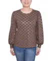 Ny Collection Women's Bishop Sleeve Pullover Top In Animal Print