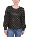 Ny Collection Women's Bishop Sleeve Pullover Top In Multi