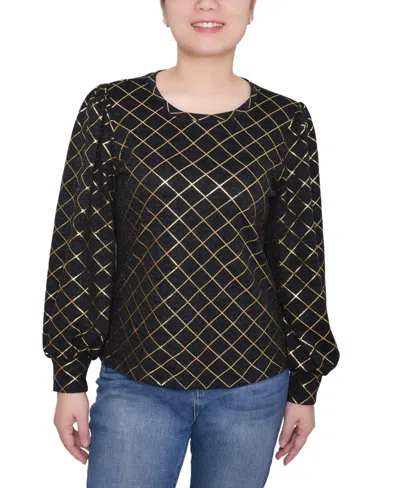 Ny Collection Women's Bishop Sleeve Pullover Top In Multi