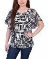 Ny Collection Plus Size Chiffon Sleeve Poncho With Studded Neckline Top In Black Acutelines