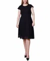 Ny Collection Women's Chiffon Sleeve Scuba Dress In Black