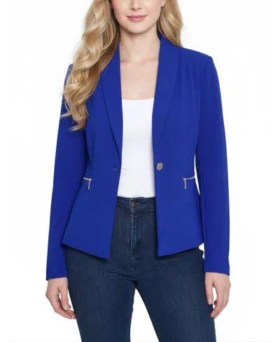 Ny Collection Women's Cropped Long Sleeve Crepe Jacket In Blue