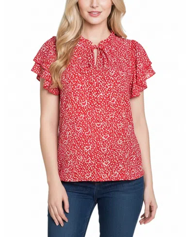Ny Collection Women's Double Flutter-sleeve Top In Red