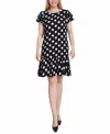 Ny Collection Women's Double Layer Flutter Sleeve Dress In Black White Big Dot