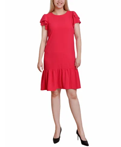 Ny Collection Women's Double Layer Flutter Sleeve Dress In Raspberry